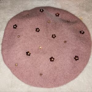 Bijou Brigitte Pink Beret With Floral Applique & Crystals